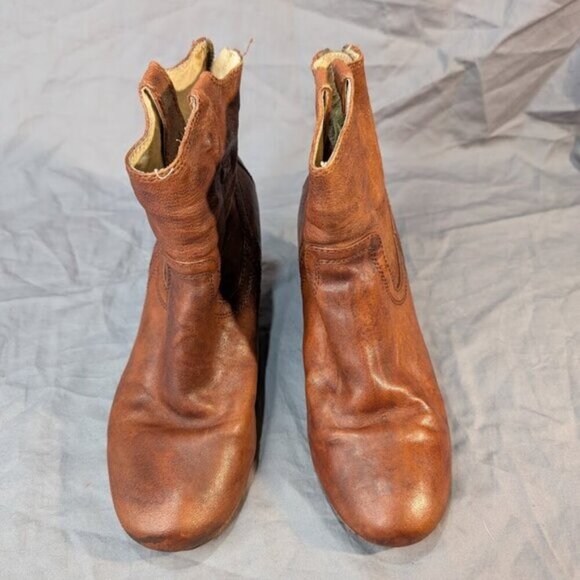 Frye Brown Leather Carson Wedge Heel Bootie Women Size 7.5 - Picture 1 of 10